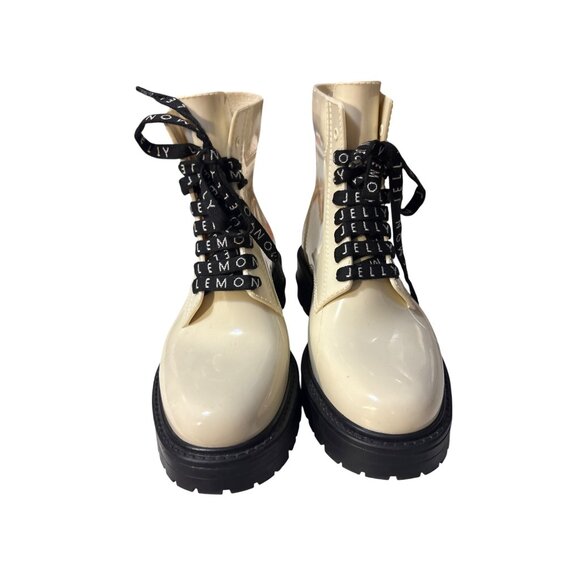 Lemon Jelly Cream Patent Lace-Up Ankle Boots With Black Soles 7.5-8 - Picture 2 of 6